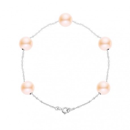 Bracelet Chaine Singapour en Or Blanc & Perle