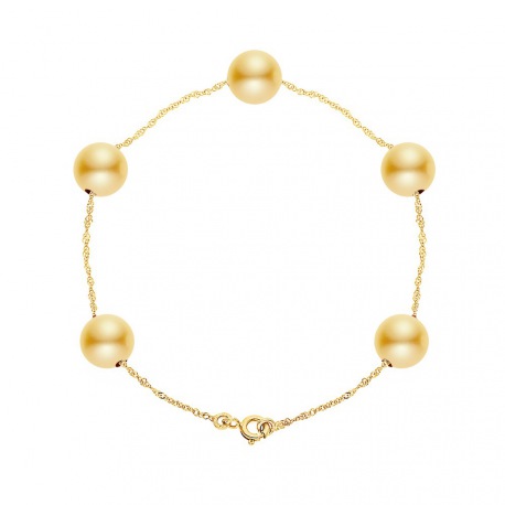 Bracelet Chaine Singapour en Or Jaune & Perle