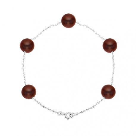 Bracelet Chaine Singapour en Or Blanc & Perle